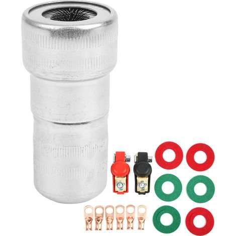Set mit zwei Kupfer-Batterieklemmen, 6 Kupferringen und 1 Reinigungsbürste für Auto, Boot, Wohnmobil und LKW (1/5)