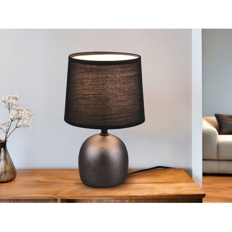 LED Tischleuchte Keramikfuß Silber & Stoffschirm Schwarz, Höhe 26cm (1/5)