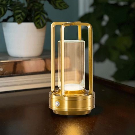 Indoor Outdoor Crystal Table Lamp Wireless Charging Lamp Small Battery Operated Table Lamp 3 Color Dimmable - Gold MUMU