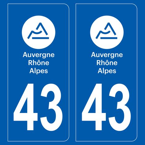 2 autocollants stickers plaque immatriculation voiture départements France
