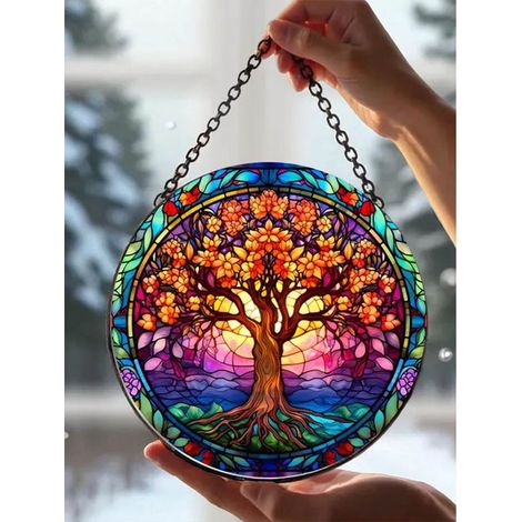 Lebensbaum aus Buntglas, 20 cm, Hängedekoration, Boho-Sonnenfänger (1/4)