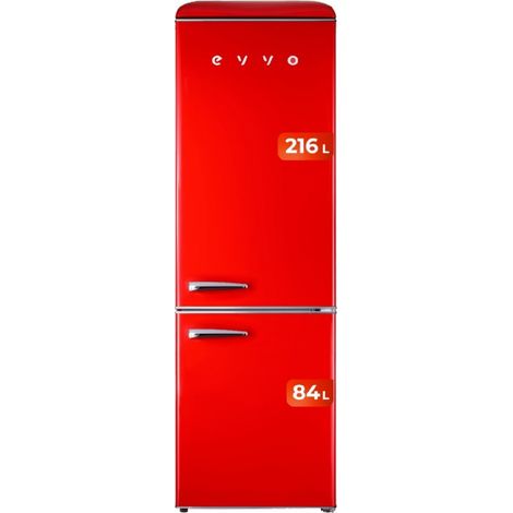 EVVO Frigorífico Combi, Acabado Retro, Refrigerador 216 litros, Congelador 84 litros, diseño vintage, cajón Crisper Zone, Turbo
