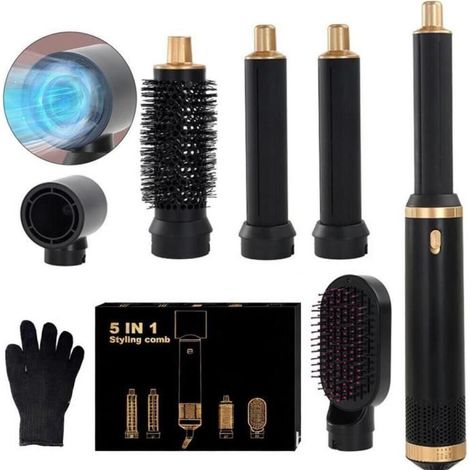 Brosse coiffante ronde 5 en 1, sèche-cheveux, fer à boucler Airstyler avec air chaud, 3 réglages de température, pour volum (1/5)