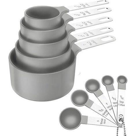 Set di 10 misurini e cucchiai dosatori, realizzati in plastica con manici in acciaio inox, cucchiai dosatori per misurare ingredienti secchi e liquidi (1/5)