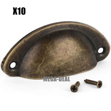 Mega-Deal 10pcs Coquille Fer Poignée Porte Cabinet Bouton Tiroir Placard Intérieure Meuble Tirer Avec Vis (couleur bronze)