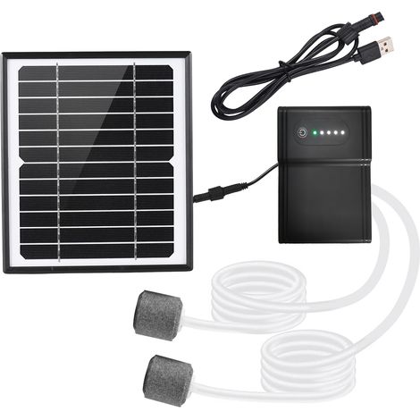 5W/6V Solar-Luftpumpen-Set für Aquarien: Sauerstoffanreicherer, Belüfter, 2 Betriebsmodi, Solarpanel, Sauerstoffschlauch und 2 Sprudelsteine. (1/5)