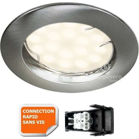 Lampesecoenergie – Spot encastrable led GU10 230V – Alu brossé – Équivalent 50W halogène – Blanc chaud 2800K – Angle de diffusion 120° – IP20 intérieur (1/5)
