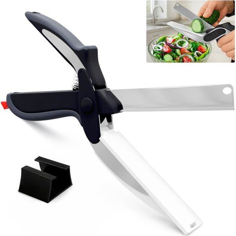 Ecleanfy - Ciseaux de cuisine deux en un, lame en acier inoxydable et planche à découper en plastique avec verrouillage de sécurité. (1/5)