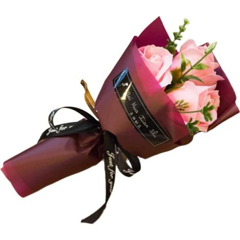 3 Heads Pink Artificial Rose Bouquet Soap Flower, Petals Valentine Day Gifts for Women Mom Wife Best Friend, Birthday Christmas Valentine's Mothers from Daughter Artificial Flowers (30g) (1/5)