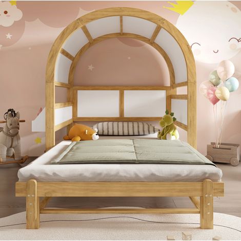 Ausziehbares Kinderbett mit Ablage 140x200 Kiefer MDF OKMYHOME (1/5)