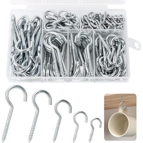 135 Pièces Crochets à Visser Métal, Crochet de Plafond en Acier Inoxydable, 2.5-5.8cm Vis a Crochets Inox, Plafond Tasse Crochet pour Accrocher Tasses, Lumières, Pots de Fleurs (1/5)