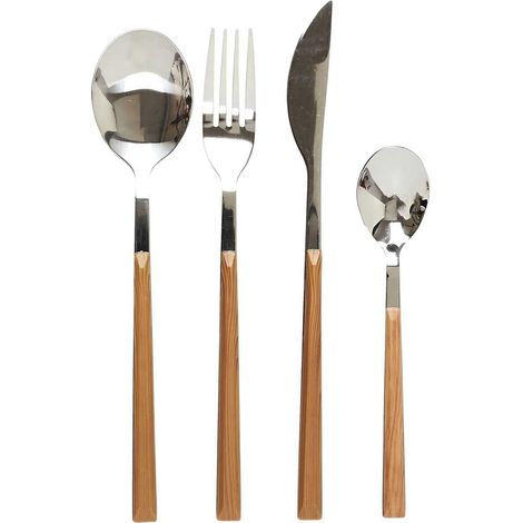 Ménagère 16 Pièces en Inox Manche Effet Bois (1/4)