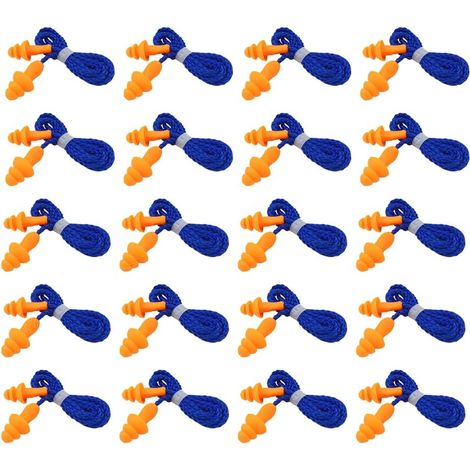 20 Paires Bouchon d'Oreille Anti Bruit avec Cordon, Bouchons d'Oreilles en Silicone Réutilisables pour Dormir, Protection Auditive Confortable pour Travail, Études et Voyages, Orange (1/5)