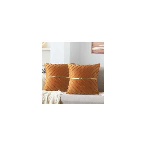 Grauer Samtkissenbezug, goldener quadratischer Kissenbezug, dekoratives Wohnzimmerkissen (45 x 45 cm), weich, für Sofa, Sessel, Bett, Schlafzimmer, 2er-Set – Braun