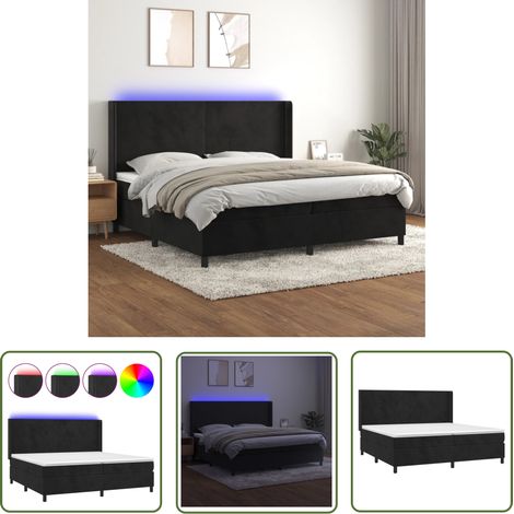 The Living Store Sommier à lattes de lit matelas et LED Noir 200x200 cm Velours - Lit Plateforme - Lit Design - Lit Capitonné - Lit Velours - Lit Avec Rangement (1/5)