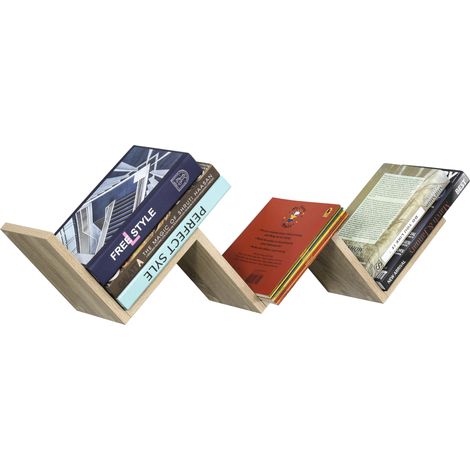 HOMCOM V-förmiges Wandregal – modernes Design – inklusive Befestigungsmaterial – helle Eichenspanplatte (1/5)