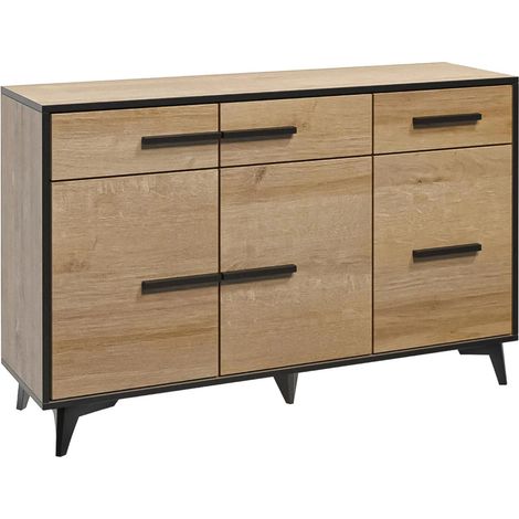 AX LIVING Schubladen Sideboard Kommode Fabriani K3T3S Eiche Riviera