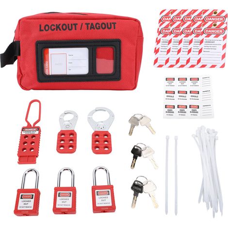 LOTO Elektrisches Sicherheitsset Toivize Rot Edelstahl 2 Vorhängeschlösser 1 Trennstück 3 Etiketten 20 Kabelbinder (1/5)