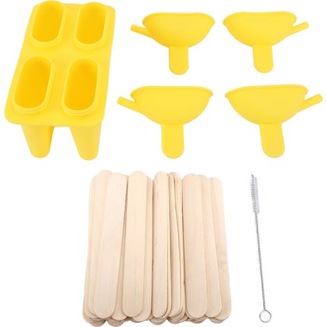 Moule à glace en silicone pratique portable DIY fabricant de bâtonnets de glace avec 50 bâtonnets jaune (1/5)