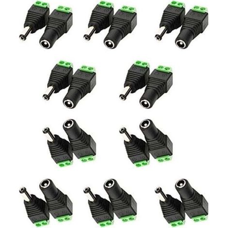 Adattatore da 5,5 mm x 2,1 mm da CC femmina a CC maschio, connettore jack CC 12 V, spina cilindrica CC per telecamere CCTV, strisce LED o altri dispositivi CC 5 V-24 V (10 femmine + 10 maschi) (1/4)