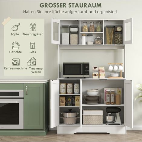 MEUBLIV Buffet de Cuisine 108x35x180 cm Blanc – Rangements Modulables et Portes Vitréennes (1/5)