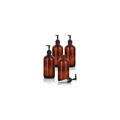 Set di 4 dispenser di sapone in plastica PET, 500 ml, con pompa a lozione nera, ideali per cucina e bagno - Crezuo (1/4)