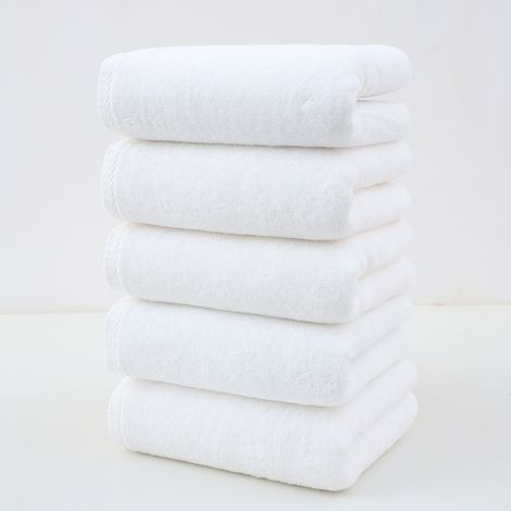 Serviette 100 % coton, douce et absorbante, lot de 5, blanche/34 x 78 cm (1/4)