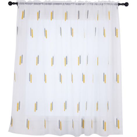 1 pièce Rideau court brodé occultant pour fenêtre, voilage 1x2m (Gris+Blanc Jaune) (1/5)
