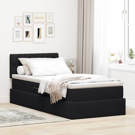 Bett mit Stauraum und LED mit Matratze Schwarz 90 x 200 cm Samt