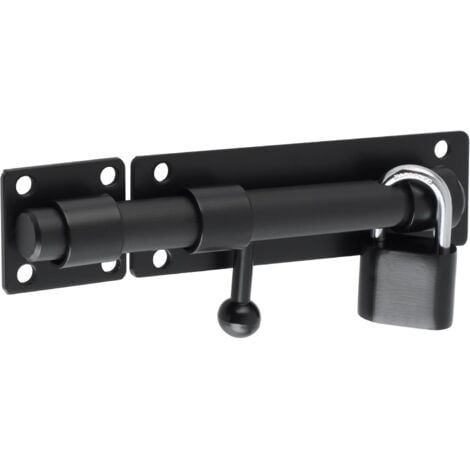 Serrure de porte coulissante en acier inoxydable noir mat avec cadenas, pour portail, jardin, abri de jardin, tige de 15 cm (1/5)