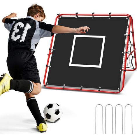 Jiubiaz Red de fútbol plegable de doble cara 120 x 120 cm con objetivo 420D, ángulo ajustable, para pases rasos, balones altos, voleas y entrenamiento de portero
