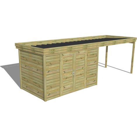 ABRI DE JARDIN bois Pin autoclave 27mm - 6,94x2,14m / 14,9m2 - Bac acier - Abri Français (1/5)