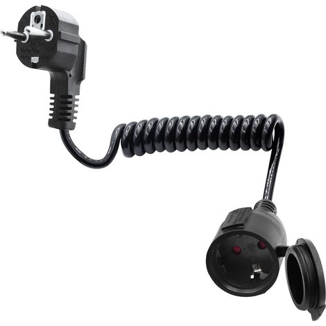 Rallonge Câble Spirale, Rallonge Spiralée à Contact de Protection, Câble d'extension, 3x1,0 mm² 5A 230V IP44, pour la Maison, Le Bureau, l'extérieur (Noir- 90 degrés, 1) (1/5)