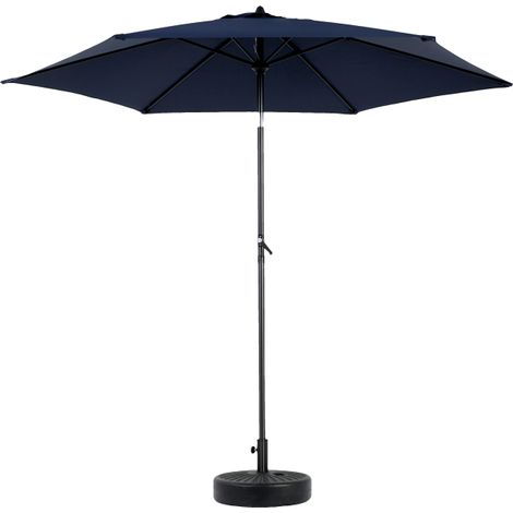 Parasol rectangulaire double face 9 ft bleu marine, ouverture manivelle et inclinaison ajustable, structure aluminium-fer, sans base pour terrasse et jardin