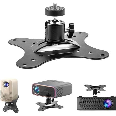 Supporto a soffitto per proiettori e monitor, sistema home cinema, regolabile a 360°, universale in metallo, nero (1/5)