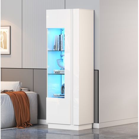 Mueble vitrina salón con LED y acrílico blanco OKMYHOME (1/5)