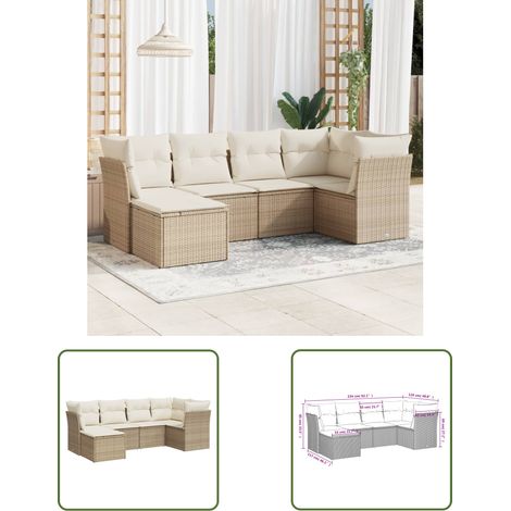 The Living Store 6-tlg. Garten-Sofagarnitur mit Kissen Beige Poly Rattan - Gartenmöbel Set - PE-Rattan Möbel - Outdoor Sofa - Lounge Set - Esszimmergarnitur (1/3)