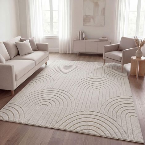Shaggy Tapis Chambre Haut Poil Bohème Scandi Abstrait Unis Lavable Geometrique, Crème 1, 120x160 cm (1/5)