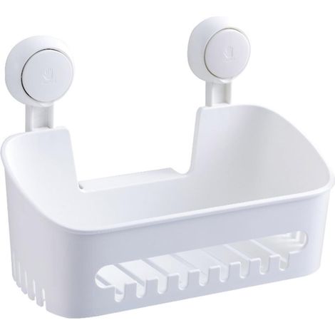 Mensola da bagno a parete con ventose e ganci, senza bisogno di forare, per organizzare articoli da toeletta e prodotti per la doccia. (1/5)