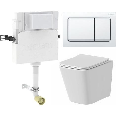 Rimless Back to Wall Square Toilet Geberit Concealed Cistern Flush Plate White (1/5)