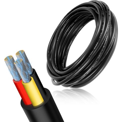 Câble électrique à 3 fils - 15 m - 16 AWG - 3 x 1,5 mm² - Câble d'alimentation en cuivre étamé flexible - Multibrins - Résistant aux températures élevées - Pour DC 5 V/12 V/24 V - LED, voiture, (1/5)