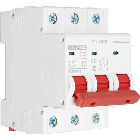 Mini-3P-32A-DC750V-Leistungsschalter, 6000A Abschaltvermögen, Magnetsystem, kompakter Stromkreisschutz (1/5)