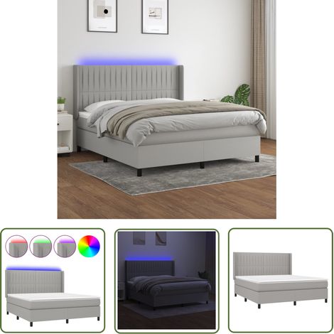The Living Store Sommier à lattes de lit matelas LED Gris clair 180x200 cm Tissu - Sommier Tapissier - Lit Avec Led - Matelas À Ressorts Ensachés - Tête De Lit Ajustable - Éclairage LED (1/5)
