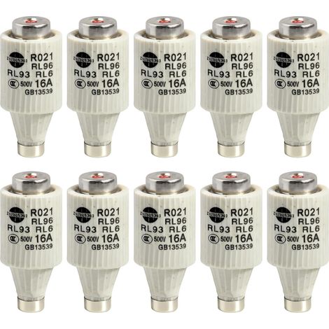 10 Pièces E27 16A 500V Fusibles Diazed Fusibles Céramiques pour Protection Câblage R021 Spirales gG 50kA Protection Contre Court-Circuit et Surcharge (1/5)