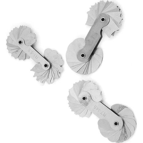 SABIR 3pcs Jauges de Rayon Outil de Mesure Convexe Concave Jauge de Filet de Rayon en Acier Inoxydable, Plage de Mesure R1-6.5 / R7-14.5 / R15-25 (1/5)