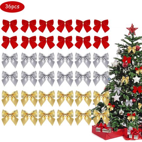 36 mini nœuds décoratifs de Noël, lot de rubans festifs pour ornements, décoration de sapin et cadeaux