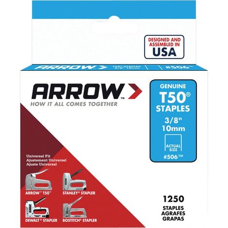 Premium Arrow T50 10mm (3/8 inch) Staples – 1250-Count Box for Heavy-Duty Stapling (Model ARRT5038S)