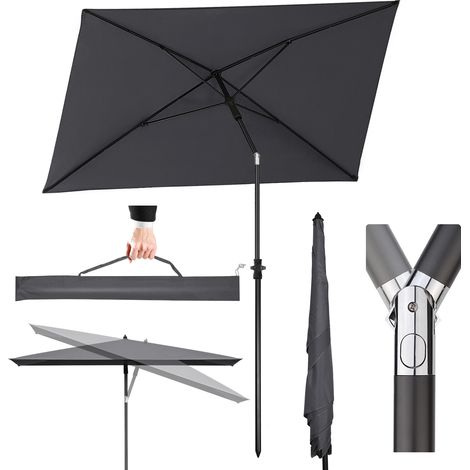 Sekey Sonnenschirm 210 x 140 cm Balkonschirm Rechteckig Gartenschirm mit Schutzhülle, Terrassenschirm mit Sonnenschutz UV50+, Dunkelgrau (1/5)