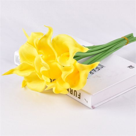 Fleur Artificielle Mini Calla PU Jaune - Simulation Réaliste Toucher Naturel - Déco Maison/Photographie (1/2)