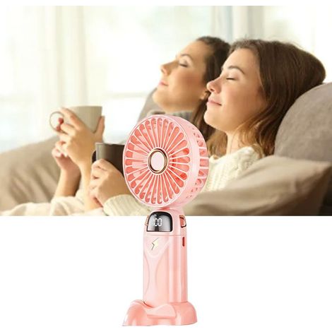 Petit ventilateur portable USB rechargeable à vitesse ajustable 5 niveaux et écran digital, idéal pour voyages et camping (1/5)